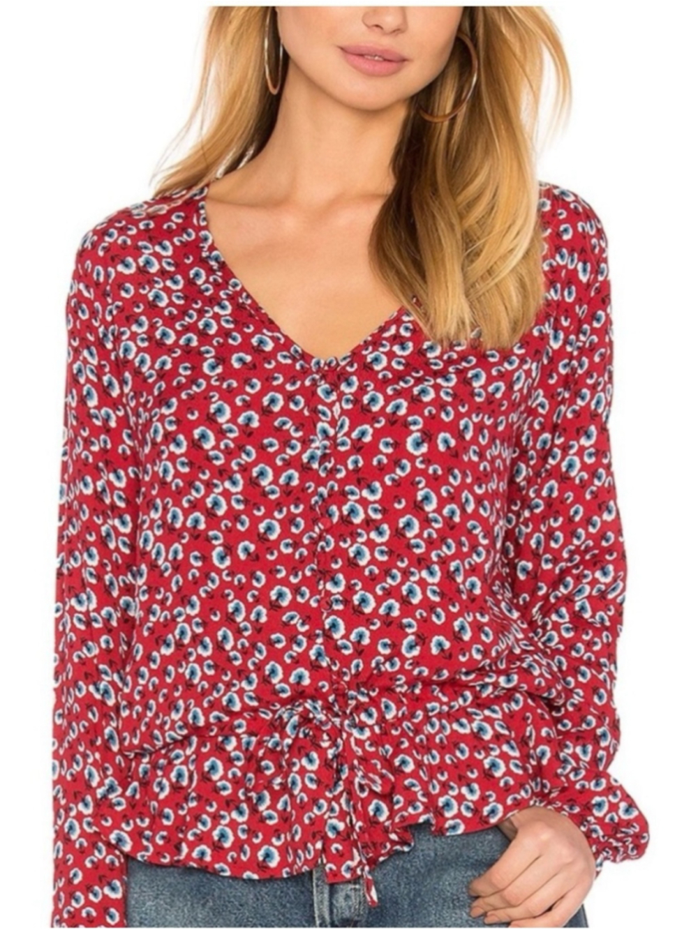 Rails Beaux Red Floral Peplum Blouse XS